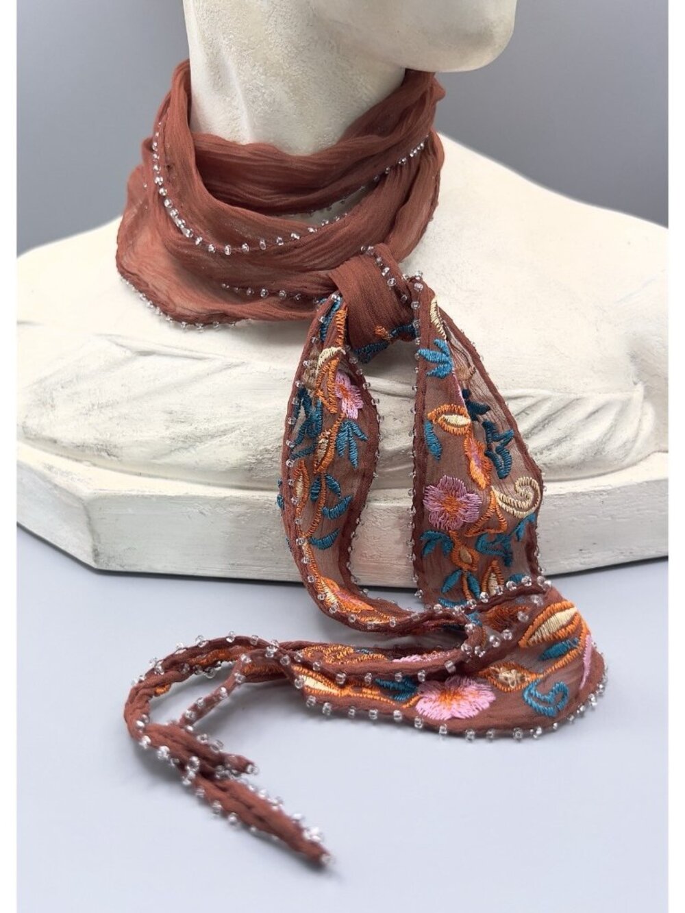 Johnny Was Cowgirl Western Beaded Embroidered Tawny Skinny Scarf Anthropologie